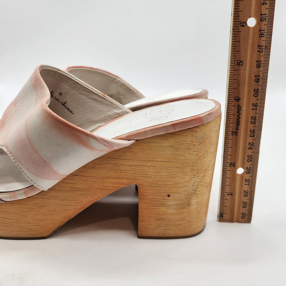 Charlotte Stone Nina Marbled Leather Platform Sandals Women's 9 Orange Wood Heel - Picture 7 of 13